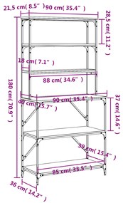 Ραφιέρα Κουζίνας 6 Επιπέδων Καφέ Δρυς 90x40x180 εκ. Επεξ. Ξύλο - Καφέ