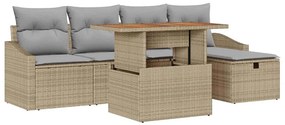 vidaXL Σετ Καναπέ Κήπου με μαξιλάρι 6 pcs Μπεζ συνθετικό ρατάν