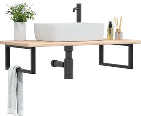 vidaXL Ράφι Νιπτήρα Τοίχου από Ατσάλι / Μασίφ Ξύλο Δρυός