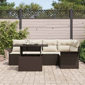 vidaXL Σετ Καναπέ Κήπου με μαξιλάρι 6 pcs Καφέ Πολυ ράταν