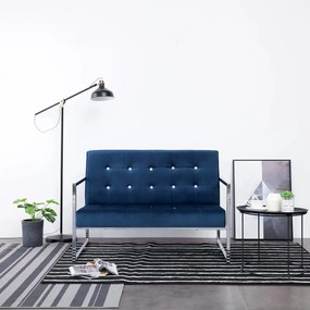 Καναπές Διθέσιος με Μπράτσα Μπλε από Βελούδο και Χρώμιο - Μπλε