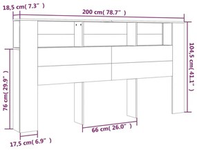 Κεφαλάρι Με Αποθηκευτικό Χώρο Γκρι Sonoma 200x18,5x104,5 εκ. - Γκρι
