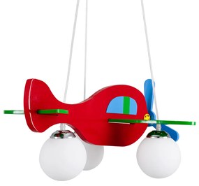 GloboStar® AIRPLANE 01575 Μοντέρνο Κρεμαστό Παιδικό Φωτιστικό Οροφής Τρίφωτο 3 x E27 Φιγούρα Πολύχρωμο Ξύλινο Μ51 x Π49 x Υ26cm