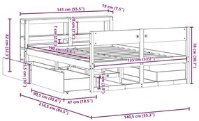 Σκελετός Κρεβ. Χωρίς Στρώμα Καφέ Κεριού 135x190 εκ Μασίφ Πεύκο - Καφέ