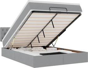 vidaXL Οθωμανικό κρεβάτι με στρώμα &amp; LEDs Ανοιχτό γκρι ύφασμα