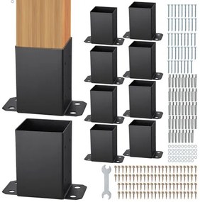 VEVOR 4x4 Post Base 10 Pcs, Inner Size 3.6x3.6 Post Base Brackets, Heavy Duty Powder-Coated Post Anchor Matte Black Wood Post Brackets for Pavilion Deck Railing Support Deck Base Plate