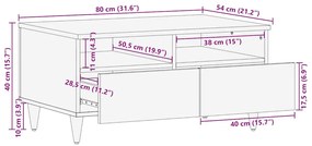 Τραπεζάκι σαλονιού ανοιχτό γκρι 80x54x40 cm μασίφ ξύλο Mango - Γκρι