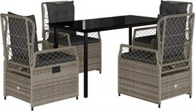 vidaXL Σετ Τραπεζαρίας Κήπου 5 τεμ. Γκρι Συνθ. Ρατάν με Μαξιλάρια