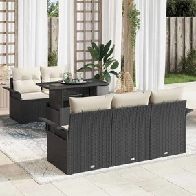 vidaXL Σετ Καναπέ Κήπου με μαξιλάρι 6 pcs Μαύρο Πολυ Ρατάν