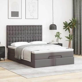VidaXL Οθωμανικό κρεβάτι με στρώμα & LEDs Γκρί Συνθετικό δέρμα