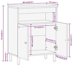 Βοηθητικό Ντουλάπι 60 x 33 x 75 εκ. από Μασίφ Ξύλο Μάνγκο - Καφέ