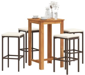 vidaXL Σετ Μπαρ Κήπου 5 Τεμ. Καφέ Μασίφ Ξύλο Ακακίας και Συνθ. Ρατάν