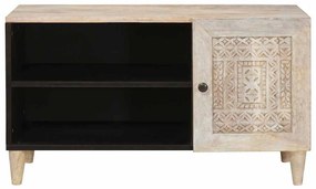 vidaXL Ντουλάπι TV με ράφι Λευκό 80 x 33 x 46 εκ Μασίφ ξύλο μάνγκο