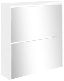 vidaXL Παπουτσοθήκη με Καθρέφτη 2 Επιπέδων Γυαλιστ. Λευκό 63x17x67 εκ.