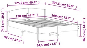 Σκελετός Κρεβατιού Χωρίς Στρώμα 120x200 εκ Μασίφ Ξύλο Πεύκου - Καφέ