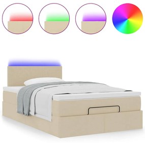 vidaXL Οθωμανικό κρεβάτι με στρώμα & LEDs Cream 120x190cm ύφασμα