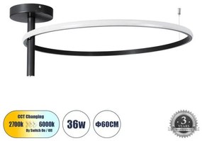 VERONA 61223 Φωτιστικό Οροφής Δαχτυλίδι-Κύκλος LED CCT 36W 4032lm 360° AC 220-240V-Εναλλαγή Φωτισμού μέσω Διακόπτη Globostar 61223 Μαύρο
