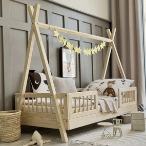 Κρεβάτι Παιδικό Montessori Tipi Duo με Κάγκελα 23cm σε Φυσικό  Ξύλο  90×190cm  Luletto(Δώρο 10% έκπτωση στο Στρώμα)