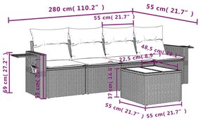 Σαλόνι Κήπου 5 Τεμαχίων Γκρι από Συνθετικό Ρατάν με Μαξιλάρια - Γκρι