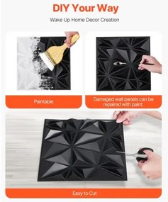 VEVOR 3D Wall Panels 33-Pack 11.81x11.81'' PVC 32 Sq.Ft Coverage Diamond Black