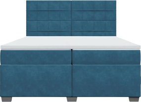 vidaXL Κρεβάτι Boxspring με Στρώμα Μπλε 200x200 εκ. Βελούδινο