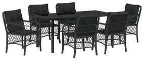 vidaXL Σέτ φαγητού για κήπο με μαξιλάρι 7 pcs Μαύρο Πολυ ράταν