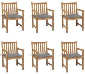 Καρέκλες Κήπου 6 τεμ. από Μασίφ Ξύλο Teak με Γκρι Μαξιλάρια - Γκρι