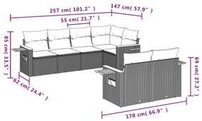 vidaXL Καναπές Σετ 7 Τεμαχίων Μαύρο Συνθετικό Ρατάν με Μαξιλάρια