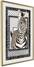 Αφίσα - Zebra in the Frame - 20x30 - Χρυσό - Με πασπαρτού