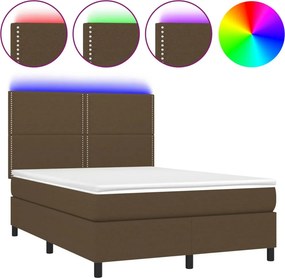 vidaXL Κρεβάτι Boxspring με Στρώμα &amp; LED Σκ.Καφέ 140x190εκ. Υφασμάτινο
