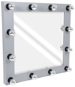 MIRROR-80x80-3 GloboStar® MAKEUP MIRROR-80x80-3 Μοντέρνος Καθρέπτης Μακιγιάζ με Πλαίσιο Φυσικού Ξύλου με Διακόπτη On/Off 12 x E27 AC220-240V - Μ80 x Π7 x Υ80cm - Γκρι Τσιμέντου