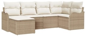 vidaXL Σετ Καναπέ Κήπου με μαξιλάρι 6 pcs Μπεζ Πολυ ράταν