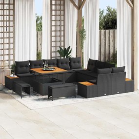 vidaXL Σετ Καναπέ Κήπου με μαξιλάρι 13 pcs Μαύρο Πολυ ράταν
