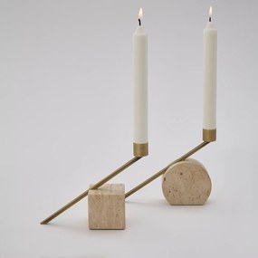 Σετ 2 κηροπηγίων από τραβερτίνη, ύψος 12,6 cm, SEBASTIANO