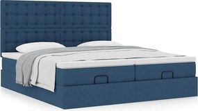 vidaXL Οθωμανικό κρεβάτι με στρώματα μπλε 200x200cm ύφασμα