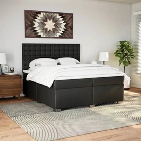 Κρεβάτι Boxspring με Στρώμα Μαύρο 200x200 εκ. Συνθετικό Δέρμα - Μαύρο