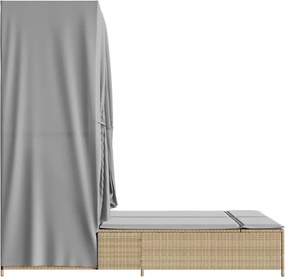 vidaXL Ξαπλώστρα Διπλή Μπεζ από Συνθετικό Ρατάν με Οροφή / Κουρτίνες