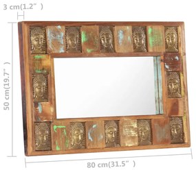vidaXL Καθρέφτης Σχέδιο Βούδας 80 x 50 εκ. από Μασίφ Ανακυκλωμένο Ξύλο