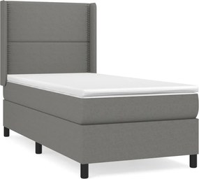 vidaXL Κρεβάτι Boxspring με Στρώμα Σκούρο Γκρι 90x200 εκ. Υφασμάτινο