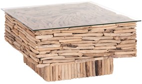 ΤΡΑΠΕΖΙ ΣΑΛΟΝΙΟΥ ΤΕΤΡΑΓΩΝΟ SPARROW HM9960 DRIFTWOOD--ΓΥΑΛΙ 95x95x51,5Υεκ.