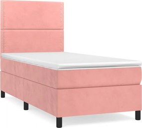 vidaXL Κρεβάτι Boxspring με Στρώμα Ροζ 90x190 εκ. Βελούδινο