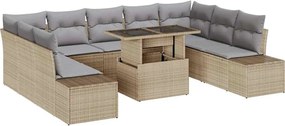 vidaXL Σετ Καναπέ Κήπου με αποθήκευση 10 pcs Μπεζ Πολυ ράταν