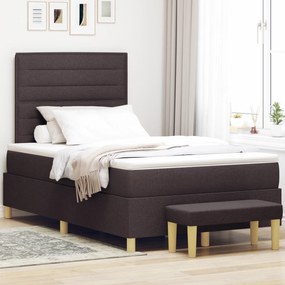 vidaXL Κρεβάτι Box Spring με Στρώμα & Πάγκο Σκούρο Καφέ 120x200 cm Ύφασμα