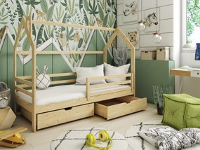 Κρεβάτι Σπιτάκι Lila με Σκεπή + Καμινάδα από μασίφ ξύλο Natural  90×200cm