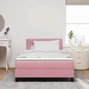 vidaXL Κρεβάτι Box Spring με Στρώμα & LED Ροζ 120x190 εκ Βελούδο