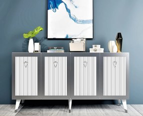 Μπουφές Bare - Χρώμα Λευκό &amp; Ασημί - 150x80x40εκ