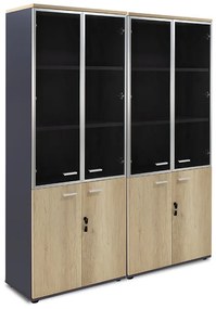Intrahome Nτουλάπα γραφείου τετράφυλλη με 2 γυάλινες πόρτες URALSALEXA Intrahome χρώμα φυσικό-ανθρακί 160x40,5x200εκ | SKU: INTRAPA-311111284