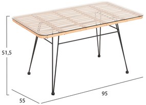 ΤΡΑΠΕΖΙ ΕΞ.ΧΩΡΟΥ ΧΑΜΗΛΟ ALLEGRA HM6076 ΜΑΥΡΟ ΜΕΤΑΛΛΟ-ΜΠΕΖ WICKER 95X55X51.5Yεκ. - HM6076