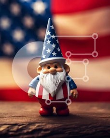 Intra Συλλεκτικό Ξύλινο Παζλ Plywood 4mm - Παιχνίδι Gnome με αμερικανική σημαία Σε Ξύλινο Κουτί - Διαστάσεις Puzzle: 10x10 cm – 25 κομμάτια