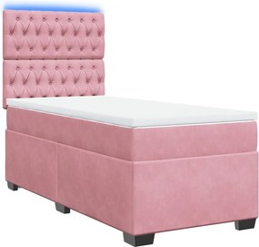 vidaXL Κρεβάτι Boxspring με Στρώμα Ροζ 90x190 εκ. Βελούδινο